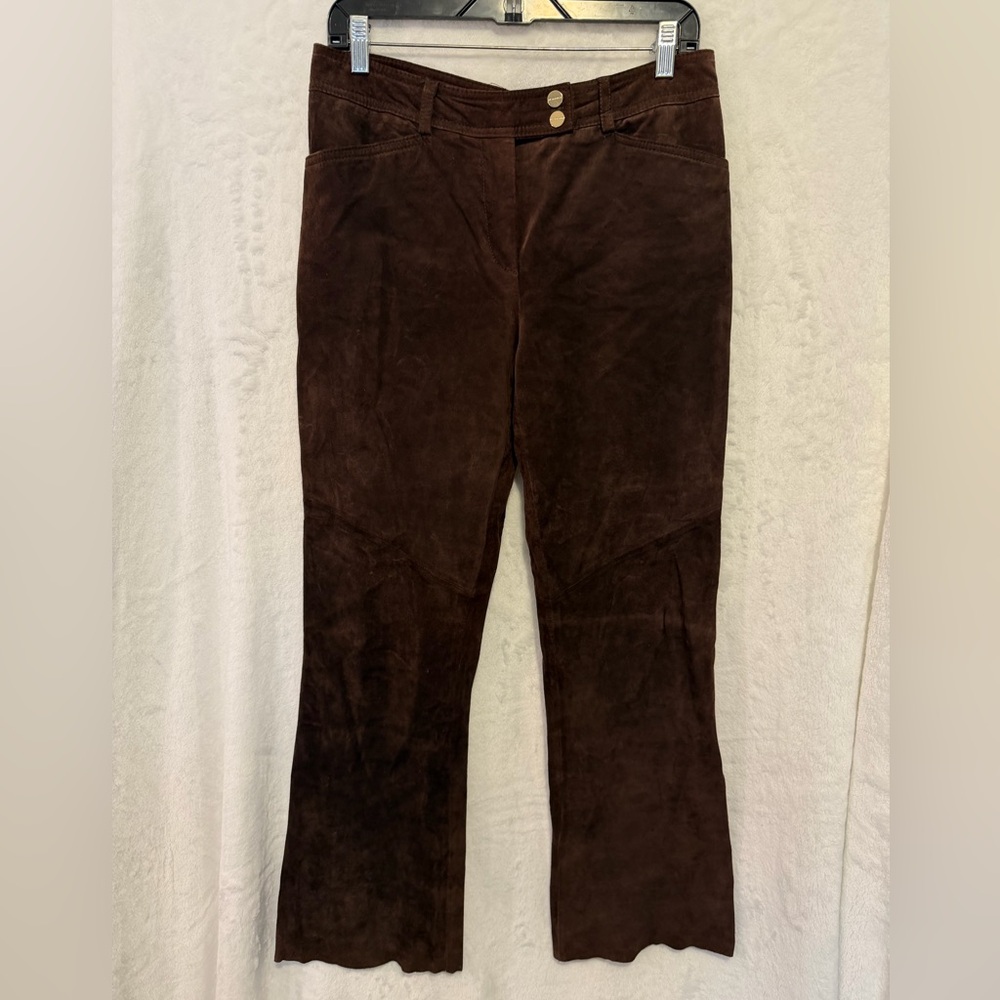 100% Genuine Leather Suede Pants Womens 6 Jones New York Brown Soft Bootcut